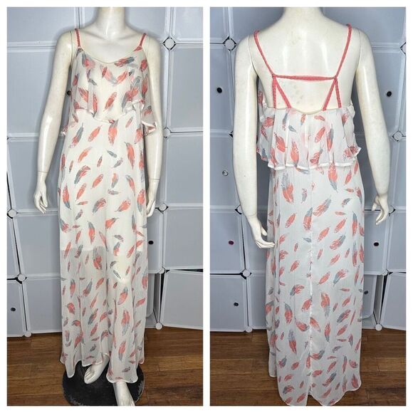 Xhilaration Sheer Boho Feather Maxi Dress Size Medium - Picture 1 of 9